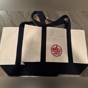 2 Large Trader Joe's Canvas Tote Bag Navy